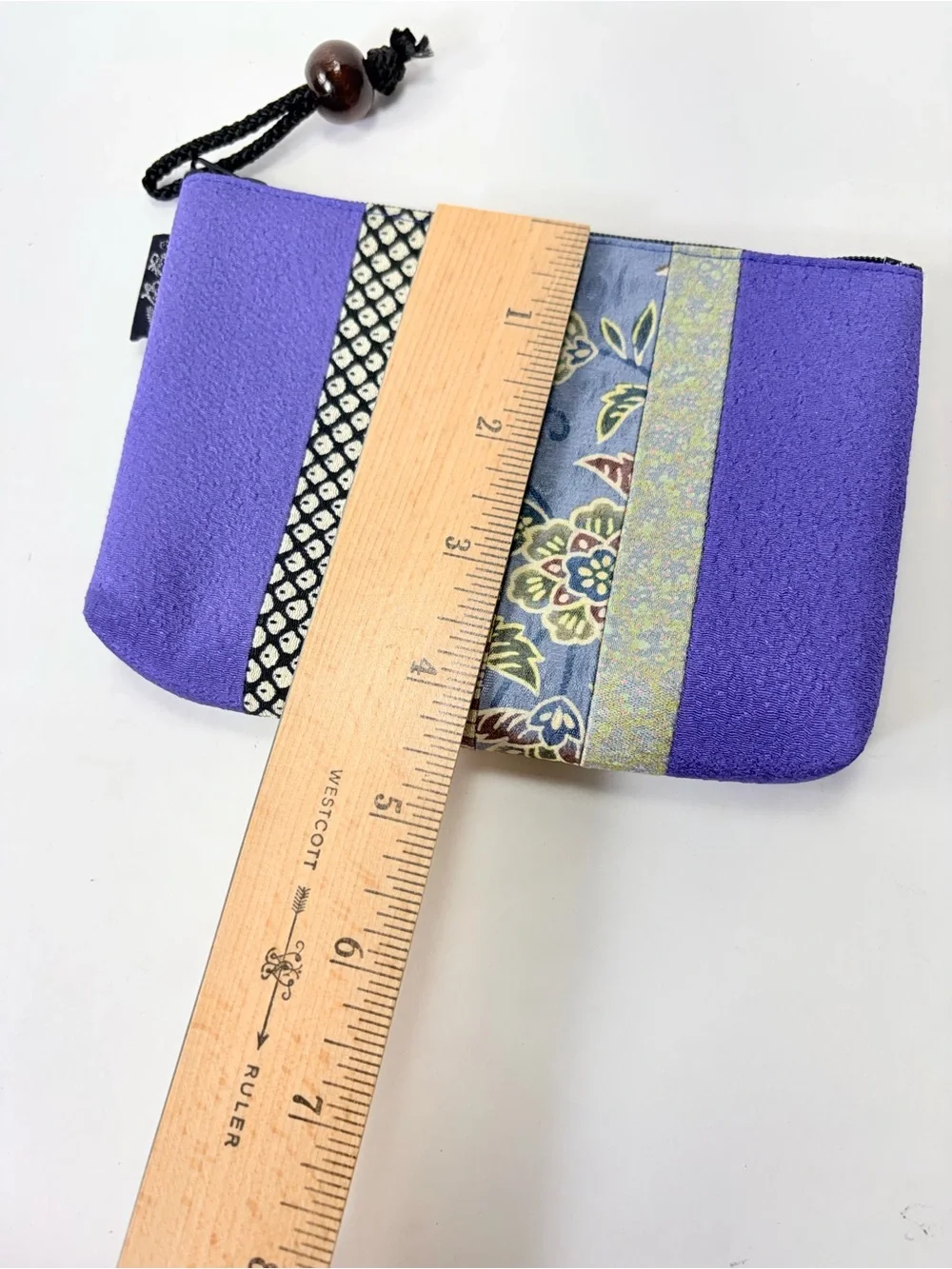 Japanese Kimono Fabric Patchwork Stripe Zipper Pouch Travel Cosmetic Organizing